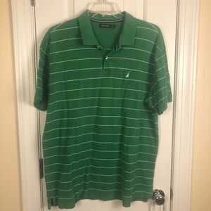 Nautica 100% Cotton Mens Polo Shirt Size 2XL Green Striped Golf Tennis Sailing‎